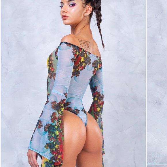 Burning Man/Festival Bandika “Espira Bell Sleeve Mesh Bodysuit” - Picture 4 of 6